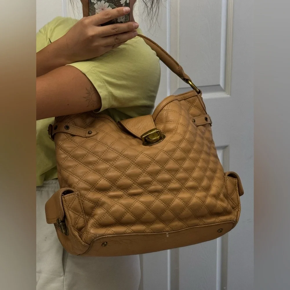 MARC JACOBS Tan Quilted Leather Handbag Made in Italy - Picture 12 of 14